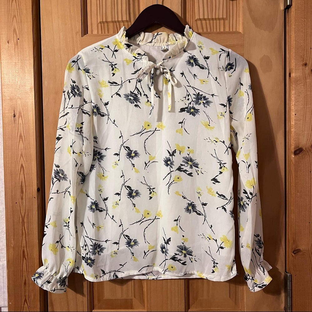 floral long sleeve yellow blouse